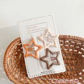 3'lü Büyük Mat Soft Basic Renkli Yıldız Çıt Çıt Toka Seti 4.2cm - Yıldızlı Çıtçıtlı Çocuk Saç Tokası - Tek Ebat
