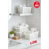 4 Adet Beyaz Plastik Çok Amaçlı Delikli Organizer Sepet – Mutfak Banyo Dolap İçi Düzenleyici 5 Litre