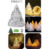 4 Adet Kristal Çam Ağacı Şekilli LED Işık Abajur Çam Ağacı Dekoratif Süs Lambası Yıl Yılbaşı Süsü LED - 10 cm - 3000K - Gün Işığı