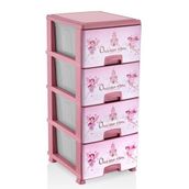 4 Çekmece Pembe Peri Kız Desenli BüyükBoy Ultra Lüks Komidin Yüksekliği 93cm 43x38 Plastik Dolap Raf