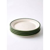 4'Lü Emaye Servis Tabağı Seti - 25 Cm Krem Renkli Yeşil Kenarlı Yemek Tabağı Takımı - Retro Nostaljik Tasarım, Dayanıklı Ve Sağlıklı Mu