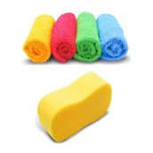 4lü Mikrofiber Temizlik Bezi + Oto Parlatma Süngeri yıkama süngeri araba araç yıkama süngeri bebek yıkama süngeri oto yıkama süngeri yüz yıkama süngeri araba yıkama süngeri saplı hasta yıkama süngeri