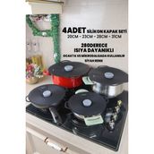 4'lü Silikon Tencere Tava Kapağı Seti, Güçlü Vakum, Hızlı Pişirme - Ahşap - Seçenek 1