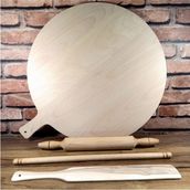 50 cm Mdf Hamur Açma Tahtası + Lüks Merdane + Eğilmez Kavak Oklava + 45 cm Bisleğeç