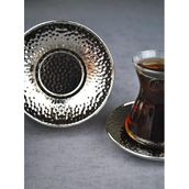 6 Adet Metal Çay Tabağı Dövme Desenli Çay Tabak 10 Cm Gümüş