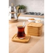 6 Lı Bambu Kare Çay Tabağı/Çay Bardağı Tabağı 10 cm