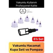 6'lı Kupa Çekme Seti Vakumlu Masaj Aleti Hacamat Pompalı Selülit Çatlak Giderici Dayanıklı