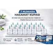 7 Numara Hacamat Kupası 20 Adet Vakumlu Kupa Bardak Dayanıklı Plastik Manuel Hacamat Kabı Seti
