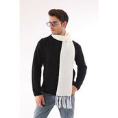 Abarta Unisex Selanik Örgü Püsküllü Atkı Standart - 175 cm - Ekru
