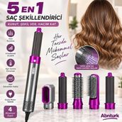Abnturk 5'i 1 Arada Saç Şekillendirici-Kurutma Fön Düzleştirme ve Dalga Yapma Özellikli Set - Rose - yok