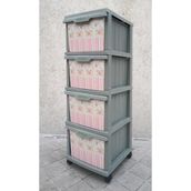 abnturk Büyük Boy Bordürlü Çiçek Desen 4 Çekmeceli Tekerlekli Komidin Yükseklik 93CM 43X38 Demonte Dolap Raf - Pembe