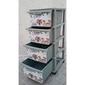 abnturk Büyük Boy Retro Rose Gül Desen 4 Çekmeceli Tekerlekli Komidin Yükseklik 93CM 43X38 Demonte Dolap Raf - Gri