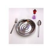abnturk Yaşam Boyu Garanti 4 Parça Yemek Seti 20CM Duble Porsiyon Çelik Yemek Tabağı Çatal Kaşık Özel Tuzluk