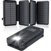 Acil Durum Solar Power Bank 26800MAH, 4 Güneş Paneli, Su Geçirmez, LED Fenerli Harici Pil - Siyah