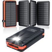 Acil Durum Solar Power Bank 26800MAH, 4 Güneş Paneli, Su Geçirmez, LED Fenerli Harici Pil - Turuncu