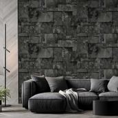 Adawall 23106-5 Roka Serisi Koyu Gri Siyah Geometrik Taş Desen Duvar Kağıdı