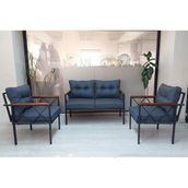 Adım Shops Safir Çay Seti Koltuk Oturma Takımı Metal Gövde ile Klasik Tasarım 120 cm Mavi