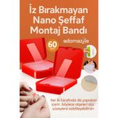 adornazzle İz Bırakmayan Nano Şeffaf Montaj Bandı, Nano Çift Taraflı Bant Seti, Tekrar Kullanılabilir 60 Parça