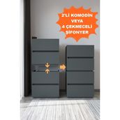 Aeka AE-2034 Galata 4 Çekmeceli Patentli Antrasit Gri Şifonyer Yatak Odası Bebek Odası Komodin Şifonyer