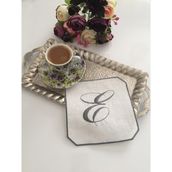 Afa Tasarım Kişiye Özel Harf Nakışlı Kokteyl Peçetesi ,söz, Nişan Mendili, Kahve Yanı Sunum Peçetesi - 15 x 15 cm - Gri