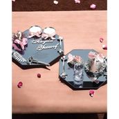 Affinity Sekizgen Gümüş Söz Nişan Tepsisi ve Damat Kahve Fincan Tepsi Seti Pembe
