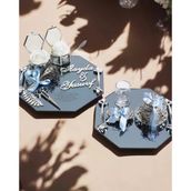 Affinity Sekizgen Gümüş Söz Nişan Tepsisi ve Damat Kahve Fincan Tepsisi mavi