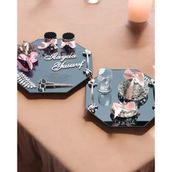 Affinity Sekizgen Gümüş Söz ve Nişan Tepsisi ile Damat Kahve Fincan Tepsisi Pembe