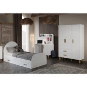 Afilli Bohem Çocuk Odası Takımı Yavrulu Masalı Beyaz MDF 3 Parça Modern Tasarım