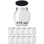 Afracam 370 ml Metal Siyah Kapaklı Şeffaf Yumurta 10 Adet Cam Kavanoz