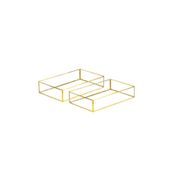 Ahşap Fikir Dikdörtgen Gold Nişan Sunum Tepsi 2li Set