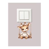 aiki Salıncakta Sallanan Bebek Zürafa, Piriz Üstü Süsleme, Sticker, 9x8cm