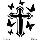 Airbrush Tattoo Kelebek ve Haç Yapışkanlı Stencil Süsleme ve Boyama Kalıbı