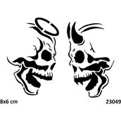 Airbrush Tattoo Melek ve Şeytan Kuru Kafa Yapışkanlı Stencil Süsleme ve Boyama Kalıbı