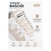 AiryFooT Vidalı Kilitli Akıllı Yuvarlak Bağcık, Elastik Pratik Ayakkabı Bağcığı 100 CM, 1 Çift Beyaz ( Siyah Nikel Vida )