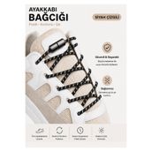 AiryFooT Vidalı Kilitli Akıllı Yuvarlak Bağcık, Elastik Pratik Ayakkabı Bağcığı 100 CM, 1 Çift Siyah Çizgili ( Siyah Nikel Vida )