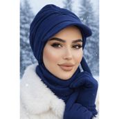 Aişe tesettür Lacivert Tesettür Şapka Ve Etol Takım