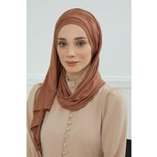 Aisha's Design BT-1 Koyu Kahverengi Büzgülü Penye Boneli Şal