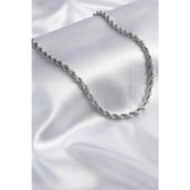 Ak Stor Silver Ak Store Silver Gümüş Kaplama 316 L Paslanmaz Singapur Örme Halat Zincir Kolye 3 Mm. Beyaz