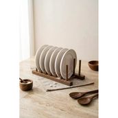 Akasya Ahşap Tabaklık Ve Tencere Kapağı Standı 28X12.5 Cm - 6 Bölmeli Dolap İçi Mutfak Organizeri