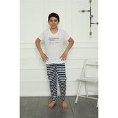 Akbeniz 20390 Beyaz Erkek Çocuk Penye Pijama Takım