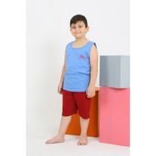 Akbeniz 20434 Mavi Erkek Çocuk Sıfır Kol Şortlu Beyaz Penye Pijama Takımı