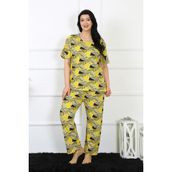 Akbeniz 75007 Sarı Büyük Beden Kısa Kol Kadın Pijama Takım