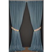 Akça Tekstil 300x260 cm Mavi Geniş Etek Model Tek Kanat Hazır Pileli Fon Perde