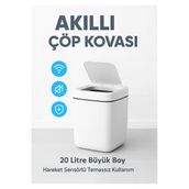 Akıllı Otomatik Kapaklı 20 Litre Çöp Kutusu Hareket Sensörlü Hijyenik Sessiz Ev Ofis