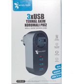 Akım Korumalı Tekli Priz - Akıllı Akım Dengeleme - 3xusb - Isıya Karşı Dayanıklı (5047)