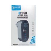 Akım Korumalı Tekli Priz - Akıllı Akım Dengeleme - 3xusb - Isıya Karşı Dayanıklı (5250)