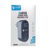 Akım Korumalı Tekli Priz - Akıllı Akım Dengeleme - 3xusb - Isıya Karşı Dayanıklı (5264)