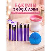 Aksiyon Global 3’lü Güzellik ve Kişisel Bakım Seti 12’li Makyaj Fırçası Fırça Temizleme Cihazı ve Yüz Temizleme Cihazı - Lisinya