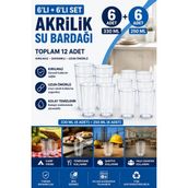 Akyüz Plastik 🥤 12’li Akrilik Kırılmaz Su Bardağı Seti 250+330 ml Kamp Piknik Yemekhane Bardak Seti - Şeffaf