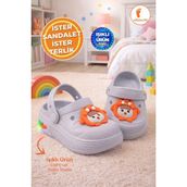 Albishoes Işıklı Çocuk Sandalet Terlik Önü Kapalı Havuz Okul Kreş Günlük Unisex Sandalet Terlik - Gri